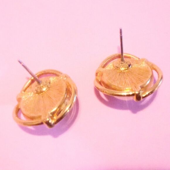 Monet Gold Tone Rhinestone Accented Faux Mabe Pearl Earrings - Picture 3 of 3